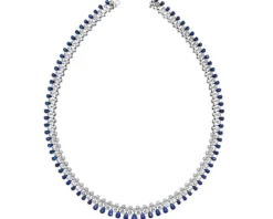 Naszyjnik z białego złota z brylantami i szafirami - próba 585