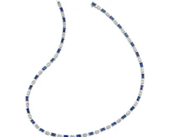 Naszyjnik z białego złota z diamentami i szafirami - 43 cm - próba 750