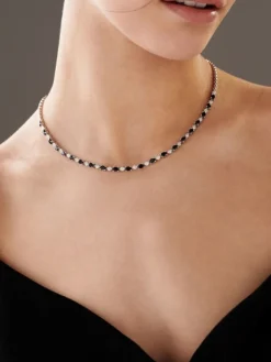 Naszyjnik z białego złota z diamentami i szafirami - 45 cm - próba 585