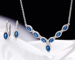 Naszyjnik z białego złota z brylantami i szafirami - próba 585