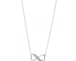 Naszyjnik z białego złota z diamentami - serce, nieskończoność - 0,02 ct - próba 375