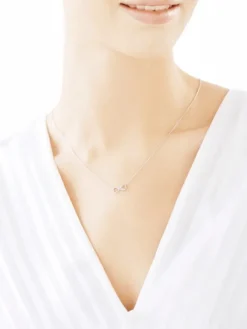 Naszyjnik z białego złota z diamentami - serce, nieskończoność - 0,02 ct - próba 375