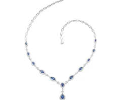 Naszyjnik z białego złota z brylantami i szafirami - próba 585