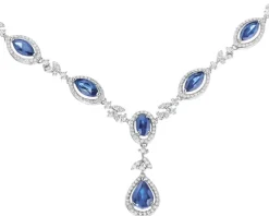 Naszyjnik z białego złota z brylantami i szafirami - próba 585