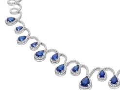 Naszyjnik z białego złota z brylantami i szafirami - próba 585