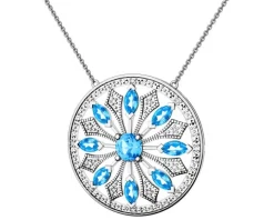 Naszyjnik z białego złota z diamentami i topazami - rozeta - próba 585