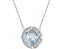 Naszyjnik z białego złota z diamentami i akwamarynem - próba 585