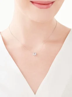 Naszyjnik z białego złota z diamentami i akwamarynem - próba 585