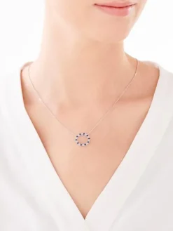 Naszyjnik z białego złota z diamentami i szafirami - próba 585