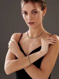 Naszyjnik z białego złota z diamentami i szafirami - 43 cm - próba 585