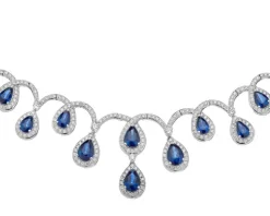 Naszyjnik z białego złota z brylantami i szafirami - próba 585