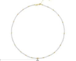 Naszyjnik z brylantami, perłami i elementami żółtego i białego złota - próba 585