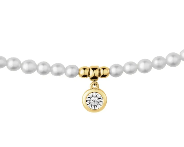 Naszyjnik z brylantem, perłami i elementami białego złota - próba 585