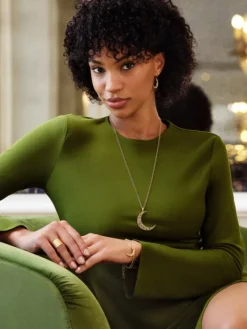 Naszyjnik z brązu pozłacany z cyrkoniami - Księżyc