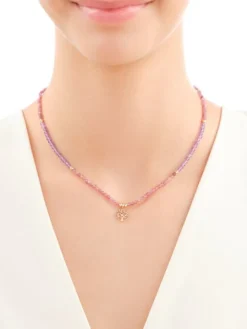 Naszyjnik z diamentami, ametystami, turmalinami i elementami żółtego złota - drzewko - próba 375