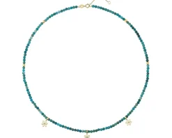 Naszyjnik z diamentami, kwarcytami i elementami żółtego złota - kwiaty - próba 375