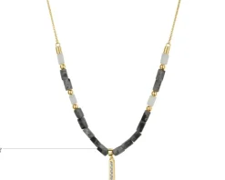Naszyjnik z diamentami, labradorytami, kryształami górskimi i elementami żółtego złota - próba 375