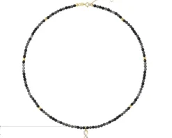 Naszyjnik z diamentami, labradorytami, agatami i elementami żółtego złota - nieskończoność - próba 375