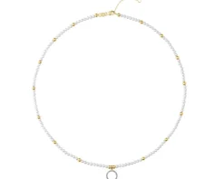 Naszyjnik z diamentami, perłami i elementami żółtego złota - próba 585