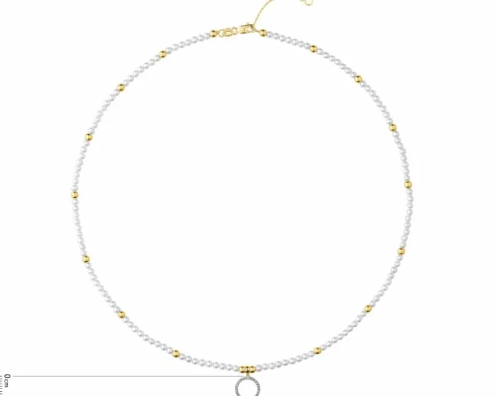 Naszyjnik z diamentami, perłami i elementami żółtego złota - próba 585