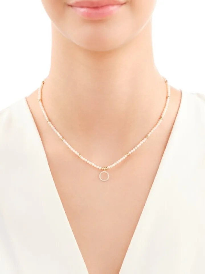 Naszyjnik z diamentami, perłami i elementami żółtego złota - próba 585