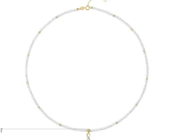 Naszyjnik z diamentem, perłami i elementami żółtego złota - nieskończoność - próba 585