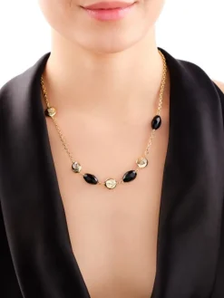 Naszyjnik z mosiądzu pozłacany z agatami