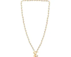 Naszyjnik z mosiądzu pozłacany z cyrkoniami i perłami