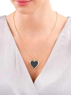 Naszyjnik z mosiądzu pozłacanego ze szklanym detalem - puzderko - serce