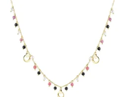 Naszyjnik z mosiądzu pozłacany z agatami, turmalinami i perłami - serca