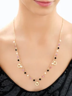 Naszyjnik z mosiądzu pozłacany z agatami, turmalinami i perłami - serca