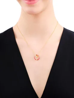 Naszyjnik z mosiądzu pozłacany z cyrkoniami i emalią