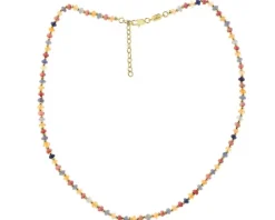 Naszyjnik z mosiądzu pozłacany z awenturynami i rhodonitami