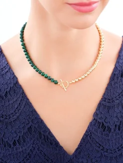 Naszyjnik z mosiądzu pozłacany z malachitami