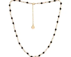 Naszyjnik z mosiądzu pozłacany z agatami i masą perłową