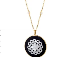 Naszyjnik z mosiądzu pozłacany z agatem i masą perłową - rozeta