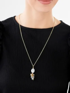 Naszyjnik z mosiądzu pozłacany z labradorytem i szklanymi detalami