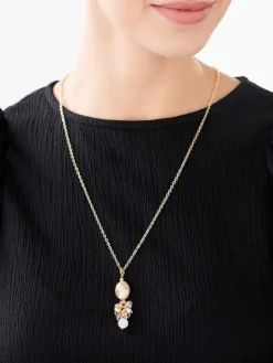 Naszyjnik z mosiądzu pozłacany z kwarcami i szklanymi detalami