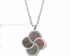 Naszyjnik z mosiądzu rodowany z masą perłową i cyrkoniami