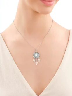 Naszyjnik z mosiądzu rodowany z amazonitem i cyrkoniami - łapacz snów