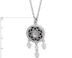 Naszyjnik z mosiądzu rodowany z agatem, cyrkoniami, masą perłową i szklanym detalem - łapacz snów