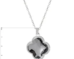 Naszyjnik z mosiądzu rodowanego z kryształami i szklanym detalem