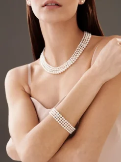 Naszyjnik z perłami, diamentami i elementami białego złota - próba 585