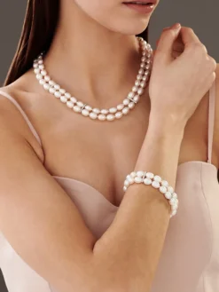 Naszyjnik z perłami, diamentami i elementami białego złota - próba 585