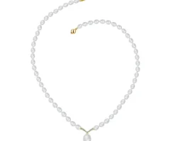 Naszyjnik z perłami, diamentami i elementami żółtego złota - próba 585