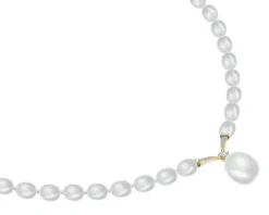 Naszyjnik z perłami, diamentami i elementami żółtego złota - próba 585