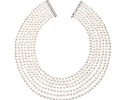 Naszyjnik z pereł z elementami z białego złota z brylantami - próba 585