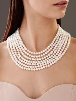 Naszyjnik z pereł z elementami z białego złota z brylantami - próba 585