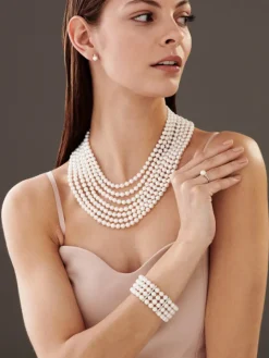 Naszyjnik z pereł z elementami z białego złota z brylantami - próba 585