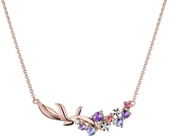 Naszyjnik z różowego złota z diamentami, kamieniami szlachetnymi i ozdobnymi - liście - próba 375